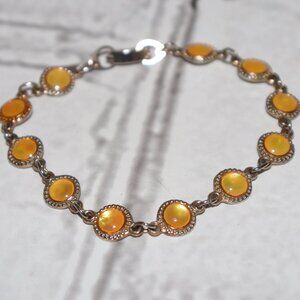🌼 Yellow Opal Bracelet | Silver Link | 7.5" Vintage-Inspired